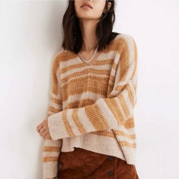 Madewell Women's Juniper Space Dye Stripe V-Neck Sweater - Picture 1 of 16